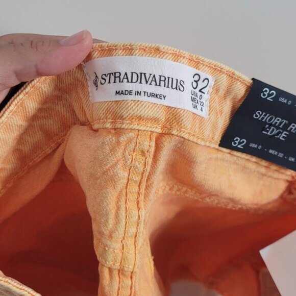 Stradivarius NEW Orange 100% Cotton Blend Raw Edge Denim Jean Short Size 0 NWT - Picture 8 of 12